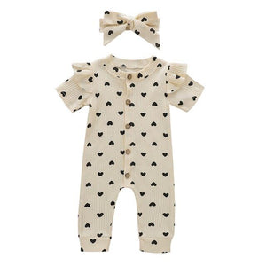 1love2hugs3kisses Jumpsuit All over Heart + Bow Cream