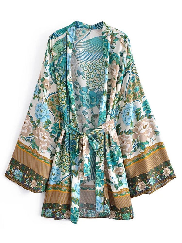 1love2hugs3kisses Short Kimono Peacock & Flowers green