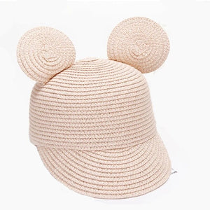 1love2hugs3kisses Straw Kids Hat With Mouse Ears Pink
