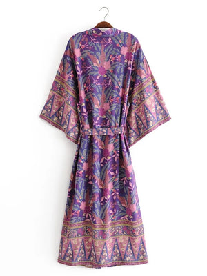1love2hugs3kisses Long Kimono Purple Flowers