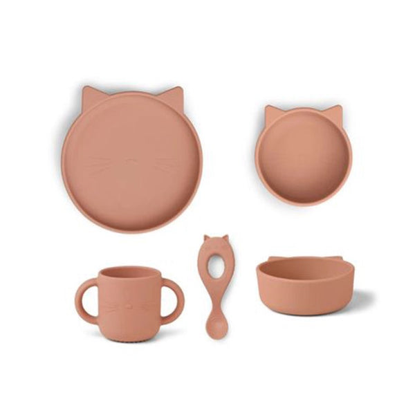 Liewood Vivi Silicone Tableware 4 pack Baby Cat dark rose from 1love2hugs3kisses Ibiza
