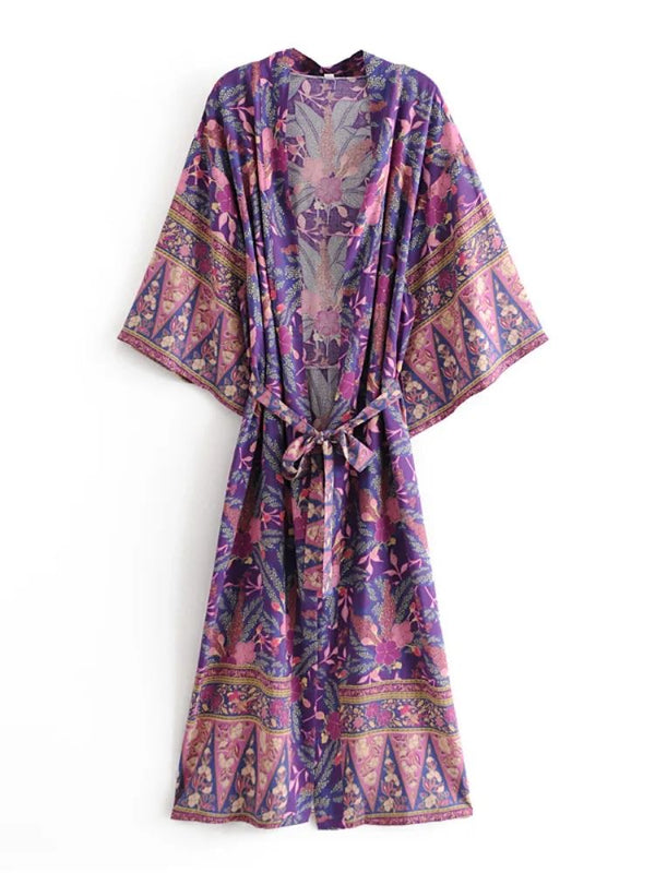 Long Kimono Purple Flowers from 1love2hugs3kisses ibiza