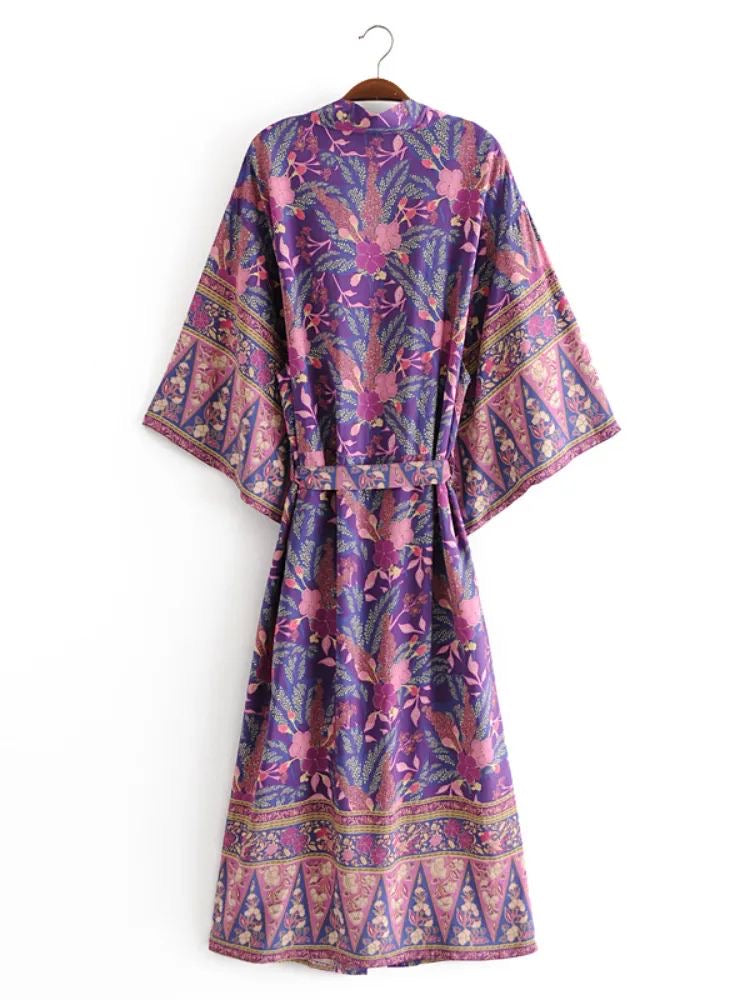 Long Kimono Purple Flowers from 1love2hugs3kisses ibiza