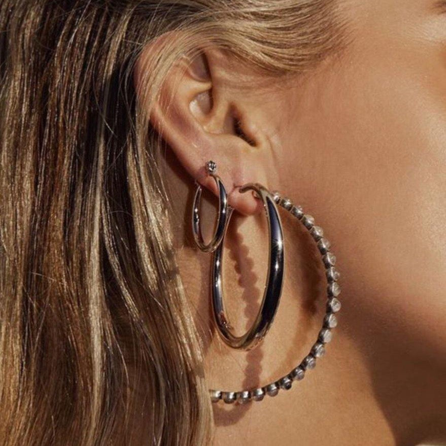 Luv Aj Oversized Quartz Stud Hoops Earrings in Silver available at 1love2hugs3kisses Ibiza