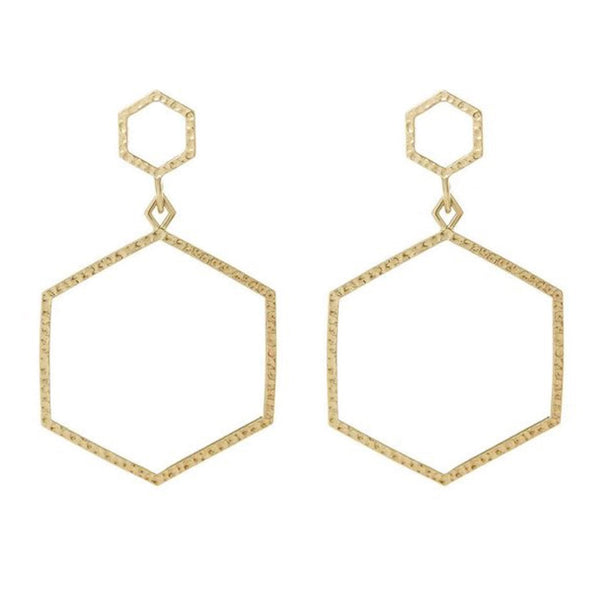 Luv Aj The Hammered Hex Statement Earrings Gold available at 1love2hugs3kisses Ibiza