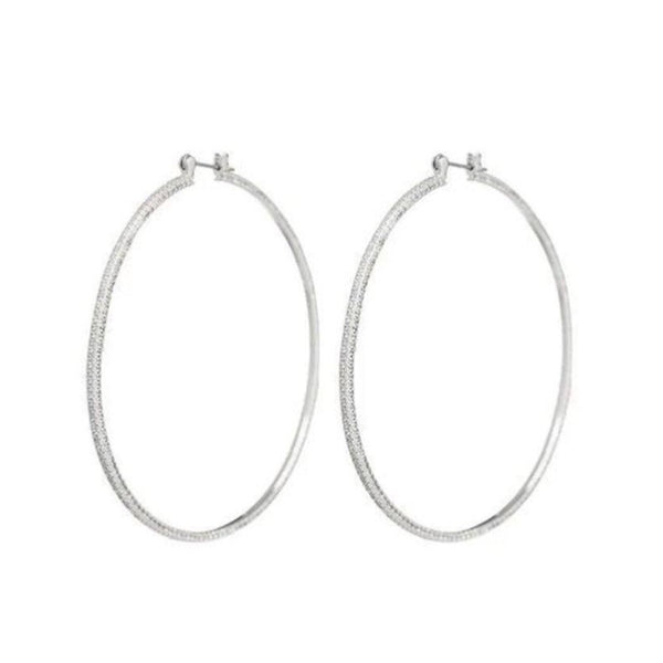 Luv Aj Triple Pave Hoops Earrings in Silver available at 1love2hugs3kisses Ibiza