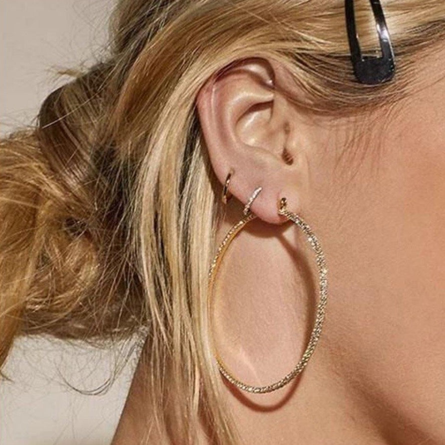 Luv Aj Triple Pave Hoops Earrings in Silver available at 1love2hugs3kisses Ibiza